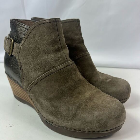 Dansko Shirley Grey/Brown Leather Wedge Women’s Ankle Boots - Picture 1 of 13